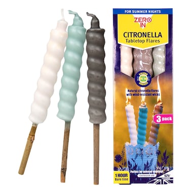 STV Zero In Citronella Table Top Flares Candle ZER467, 3 PCS