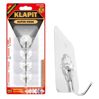 KLAPiT Super Hook, Clear, 4 PCS