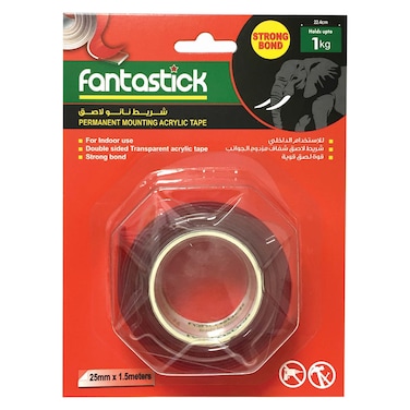 Fantastick Permanent Double-Sided Mounting Acrylic Tape, Clear, 25mmx1.5m