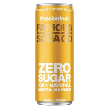 Famous Soda Co Zero Sugar Passionfruit Soda Can, 250ml