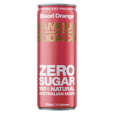 Famous Soda Co Zero Sugar Blood Orange Soda Can, 250ml