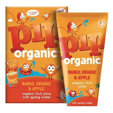 Pip Organic No Added Sugar Mango, Orange and Apple Fruit Juice with Spring Water, 180ml Pack of 4