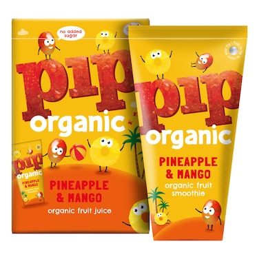 Pip Organic No Added Sugar Pineapple and Mango Fruit Juice Smoothie, 180ml Pack of 4