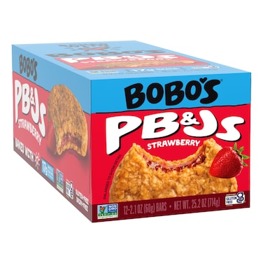 Bobo's PB &amp; Js Strawberry Jam Filled Oat Bars, 60g Pack of 12