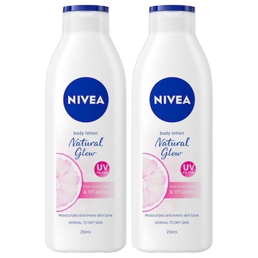 NIVEA Body Lotion for Normal to Dry Skin, Natural Glow, with Vitamin C and UV Filter, 250ml, Pack of 2