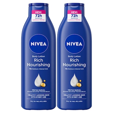 NIVEA Body Lotion for Dry to Very Dry Skin, Rich Nourishing, 72H Moisture, 250ml, Pack of 2