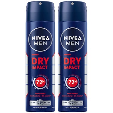 NIVEA MEN Dry Impact Antiperspirant Deodorant for Men 48h Protection Spray 150ml, Pack of 2
