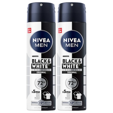 NIVEA MEN Black &amp; White Invisible Antiperspirant Deodorant Spray, 72H, 150ml, Pack of 2
