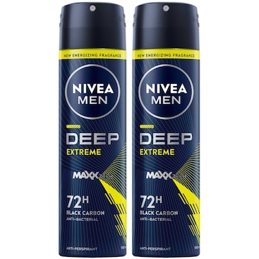 نيفيا مان ديب إكستريم ماكس تك بخاخ مزيل العرق للرجال 72 ساعة برائحة الكربون الأسود 150 ملل حزمة من قطعتين