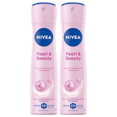 NIVEA Pearl &amp; Beauty Antiperspirant Deodorant for Women 48H Active, Spray 150ml, Pack of 2
