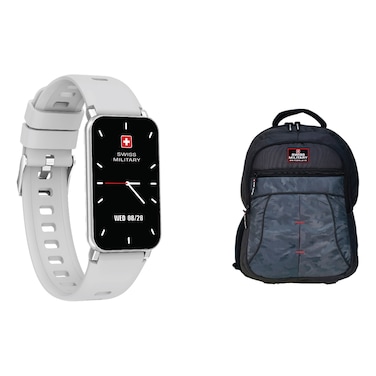 سويس ميلتري راين ساعة ذكية باند مع حزمة حقيبة ظهر، بلوتوث، أبيض