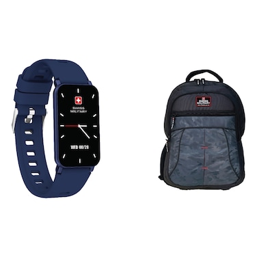 Swiss Military Rhine Smart Band Smartwatch with Backpack Bundle, Bluetooth, Blue