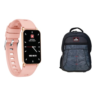 Swiss Military Rhine Smart Band Smartwatch with Backpack Bundle, Bluetooth, Pink