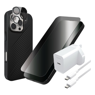 Mophie Zagg Luxe Snap Case, Elite Screen Protector, Elite Camera Lens Protector, Essentials Wall Charger and USB-C Cable Charger Protect and Power Bundle for Apple iPhone 16 Pro