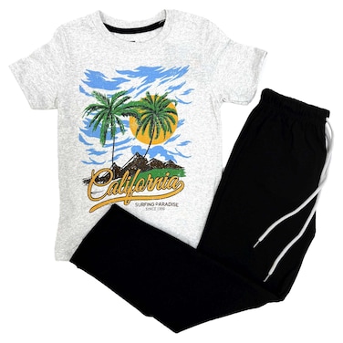 Basic and More Boys Graphic T-Shirt and Jogger Pajama Set, Blue and Navy