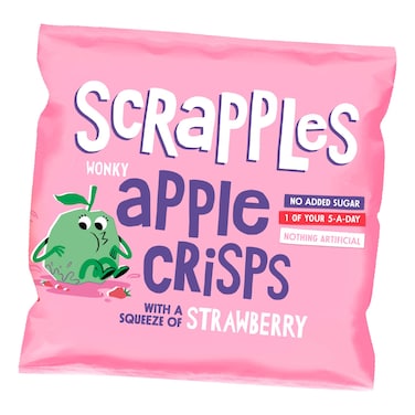 Scrapples No Added Sugar Wonky Apple Crisps with A Squeeze of Strawberry, 12g