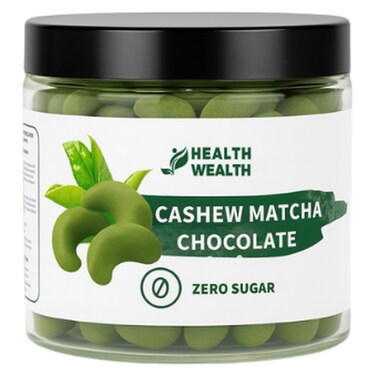 هيلث ويلث شوكولاته الماتشا بالكاجو بدون سكر، 175 غرام