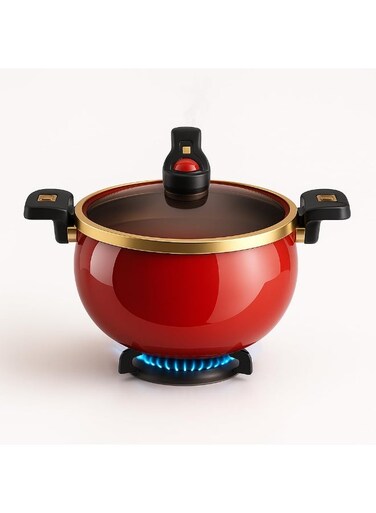 Premium 7L Enamel Micro-Pressure Cooking Pot &acirc;&euro;&ldquo; 26cm Non-Stick Large Saucepot for Soup &amp; Stew, Multi-Functional Casserole, Gas &amp; Induction Compatible (Red)