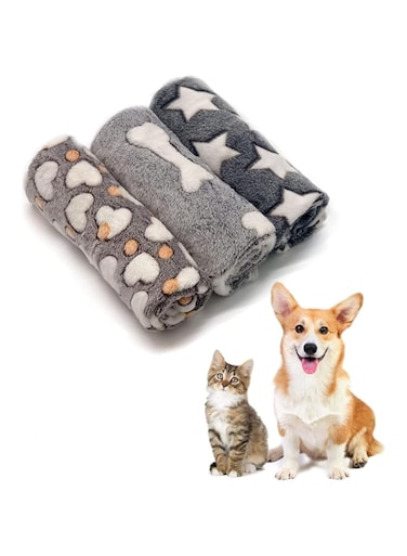 Aputue Puppy Dog Blankets, 3 Pack Warm Sleep Fluffy Fleece Pet Blankets with Cute Print Pattern, Flannel Soft Dog Blanket Washable, Pet Mat Throw Cover for Puppy and Cat, 76x52 cm