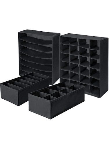 ELECDON 4 Pieces Underwear Drawer Organiser Foldable Draw Organisers Drawer Divider Draw Organizer Underwear drawer organisers for Socks Ties Bras and Handkerchief Back