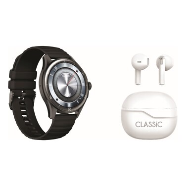 X.Cell Classic-6 Pro Smartwatch, Bluetooth, Black with Classic Truly Wireless Bluetooth In-Ear Earbuds