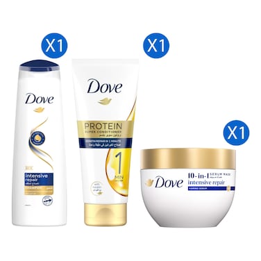 Dove Intensive Repair Shampoo, 400ml + Keratin Repair Protein Super Conditioner, 180ml + Intensive Repair 10-in-1 Serum Mask, 220ml
