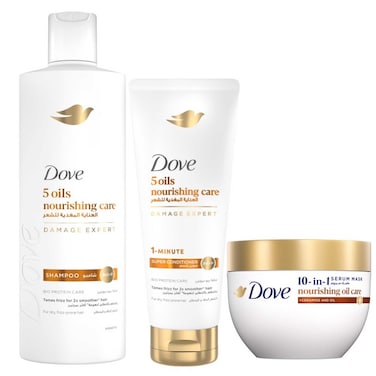 Dove Nourishing Oil Care Shampoo, 400ml + Amino Nourish Protein Super Conditioner, 180ml + Nourishing Oil Care 10-in-1 Serum Mask, 220ml