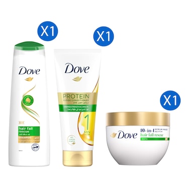 Dove Hair Fall Rescue Shampoo, 400ml + Ceramide Strength Protein Super Conditioner, 180ml + Hair Fall Rescue 10-in-1 Serum Mask, 220ml