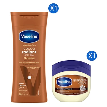 Vaseline Intensive Care Cocoa Radiant Body Lotion, 200ml + Cocoa Butter Petroleum Healing Jelly, 100ml