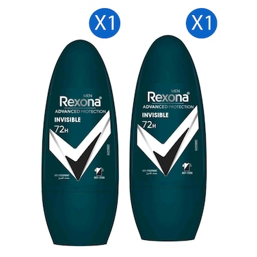 Rexona Men Advanced Protection Anti-Bacterial Plus Invisible Anti-Perspirant Deodorant Roll-On, 50ml Pack of 2