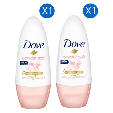 Dove Powder Soft Anti-Perspirant Deodorant Roll-On, 50ml Pack of 2
