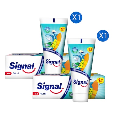 سيغنال جونيور معجون أسنان، بنكهة النعناع الخفيف، للأطفال من عمر 6 سنوات فما فوق، حزمة من قطعتين، 50 مل