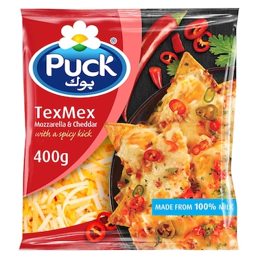 Puck TexMex Mozzarella and Cheddar Cheese, 400g
