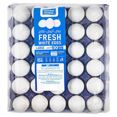 Emirates Gardens Fresh White Eggs Large, 30 PCS
