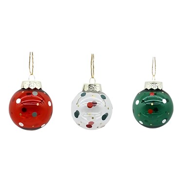 TMF Christmas Colourful Dot Ball, 3 Assorted, 6cm