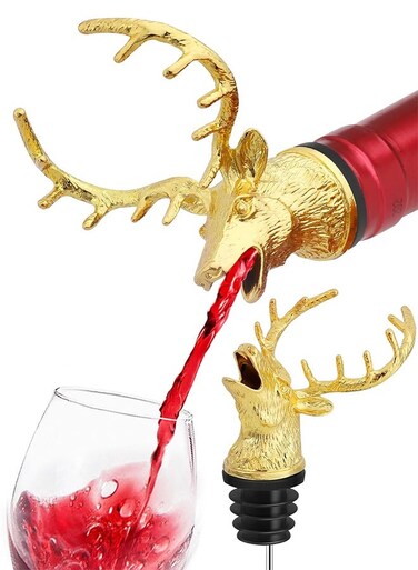 Deer Head Wine Pourer, Liquor Bottle Pour Spout with Leak-Proof Rubber Stopper, Universal Fit for Wine Whiskey Champagne Olive Oil &acirc;&euro;&ldquo; Drip-Free Bar Pourer Gift for Men, Weddings &amp; Holidays