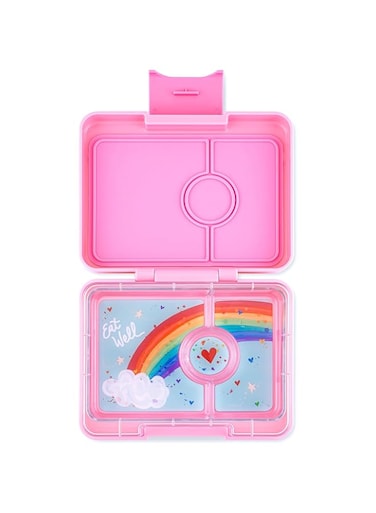 Yumbox Snack Box - 3 Compartment Leakproof Bento Lunch Box for Kids (Fifi Pink with Rainbow Tray) (FPSN202303R)