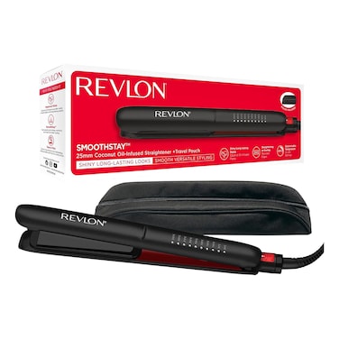 Revlon Smooth Stay Coconut Oil-Infused Straightener RVST2211PARB, Black, Ceramic Plates