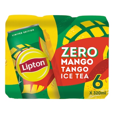 Lipton Zero Sugar Mango Tango Green Ice Tea Can, 320ml Pack of 6