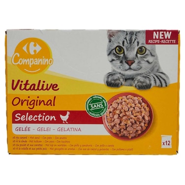 Carrefour Companino Vitalive Original Selection Adult Wet Cat Food in Jelly with Chicken, 100g, Pack of 12