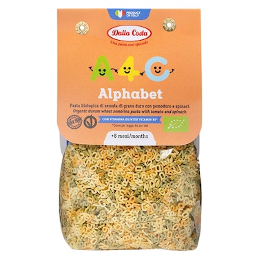 Dalla Costa Alphabet Organic Pasta with Tomato and Spinach, 8 Months+, 200g