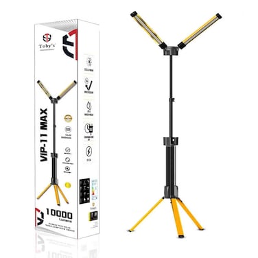 توبي VIP-11 ماكس مصباح العمل والتخييم ليد قابل لإعادة الشحن مع حامل ثلاثي القوائم، إضاءة خارجية محمولة بقوة 10000 لومن