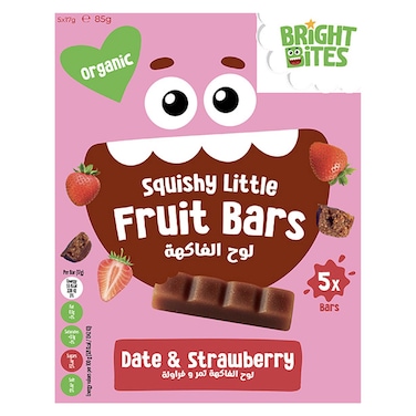 Bright Bites Organic No Added Sugar Squishy Little Fruit Bars, Date and Strawberry, 17g Pack of 5