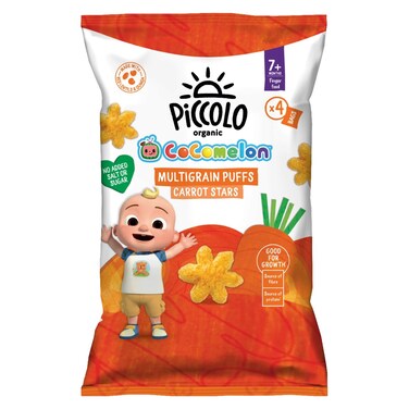 Piccolo Organic Cocomelon No Added Salt or Sugar Multigrain Puffs Carrot Stars Finger Food, 7 Months+, 15g Pack of 4