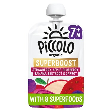 Piccolo Organic No Added Sugar Superboost Strawberry, Apple, Blueberry, Banana, Beetroot and Carrot Smoothie, 7 Months+, 100g