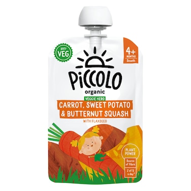 Piccolo Organic Veggie Hero No Added Sugar Carrot, Sweet Potato and Butternut Squash with Flaxseed Smoothie, 4 Months+, 100g