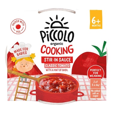 Piccolo Organic Cooking No Added Salt or Sugar Stir-in Sauce Classic Tomato with A Hint of Basil, 6 Months+, 120g