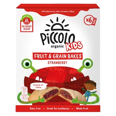 Piccolo Organic Kids No Added Sugar Fruit and Grain Bakes Bars, Strawberry, 22g Pack of 6