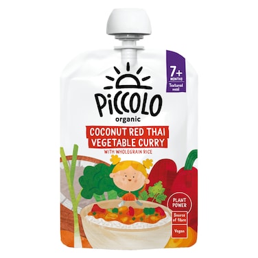 Piccolo Organic No Added Sugar Coconut Red Thai Vegetable Curry with Wholegrain Rice Smoothie, 7 Months+, 130g