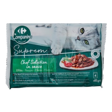 Carrefour Companino Supreme Chef Selection Fish and Vegetable in Sauce Cat Food, 85g Pack of 4
